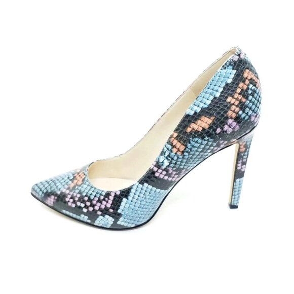 Nine West Tatiana Pumps Blue Multi Snake Embossed Leather Pointed Toe Size US 7 - Picture 1 of 9